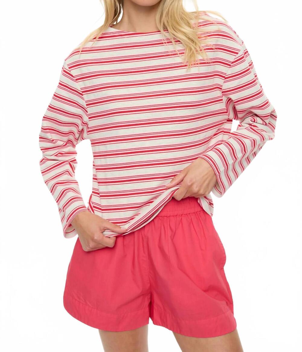 NEW LMND amara oversize long sleeve boatneck top in salsa/primrose/grey marle